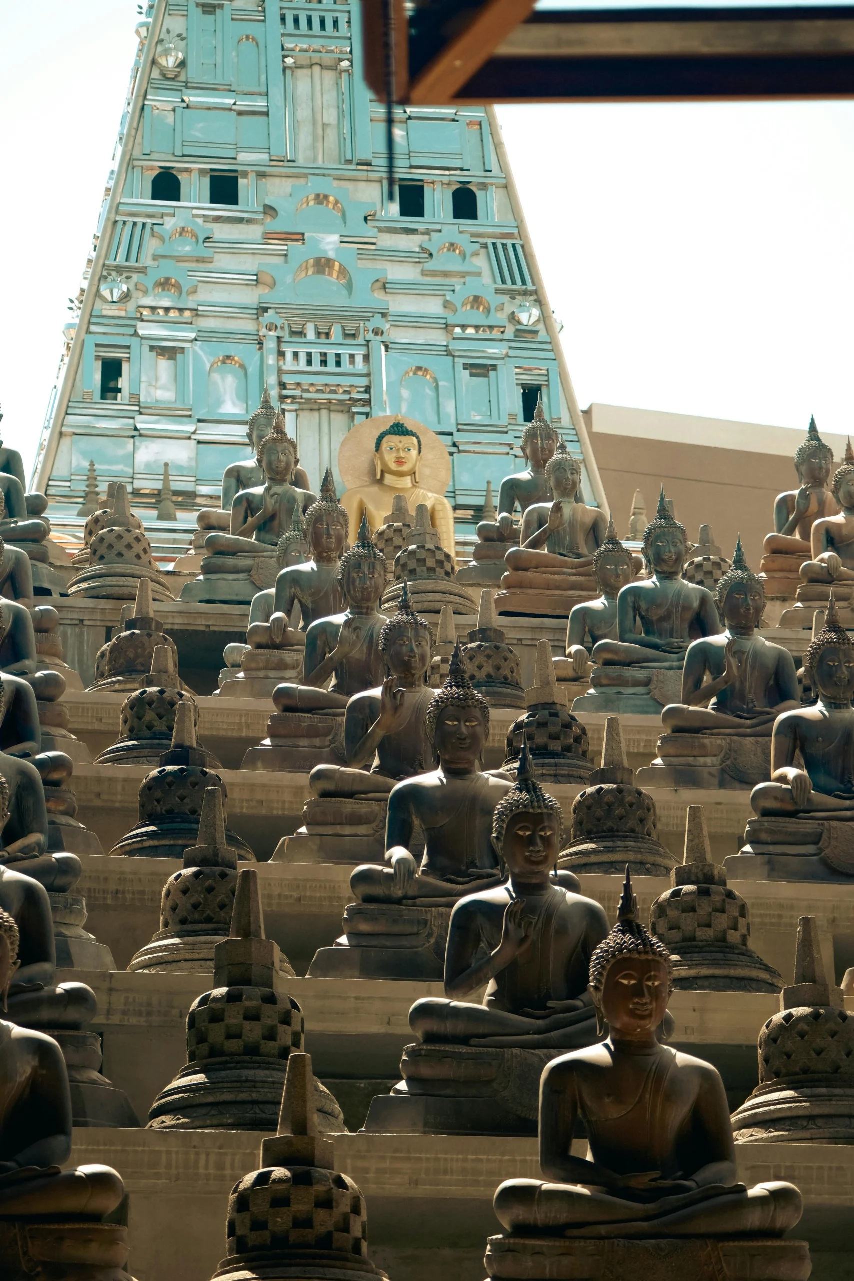 Buddha statues at Gangaramaya Temple in Colombo showcasing Sri Lanka’s Buddhist heritage